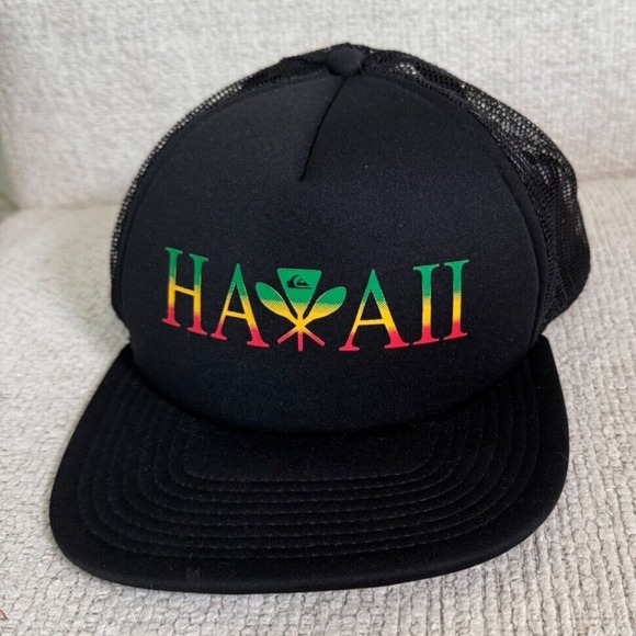 Quicksilver Hawaii Colors Foam Mesh‎ Snapback Trucker Hat Surfer Hawaiian Flag - Picture 1 of 7